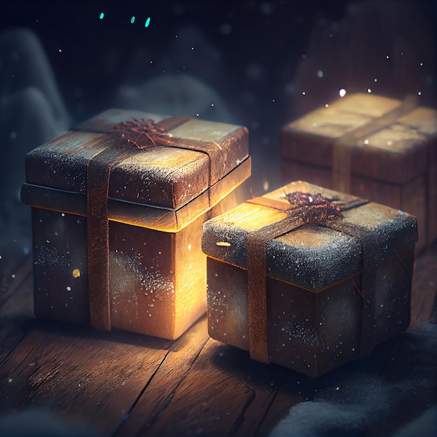 Gift Boxes on Wooden Background in Winter Generative AI