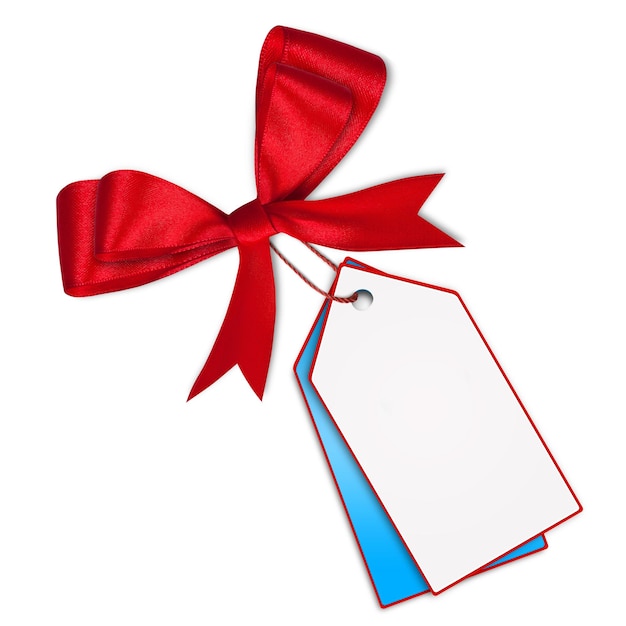 Gift card note with ribbon on isolated background