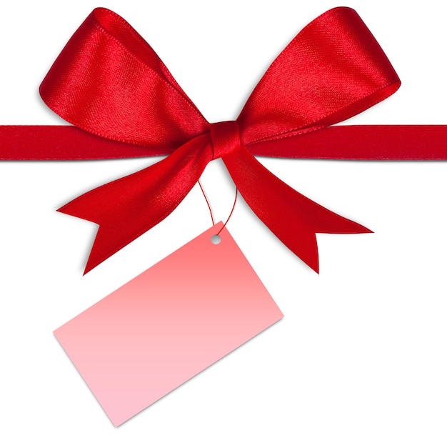 Gift card note with ribbon on isolated background