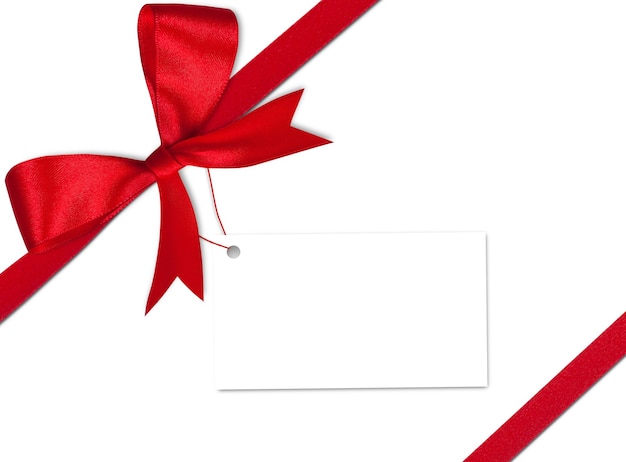 Gift card note with ribbon on isolated background