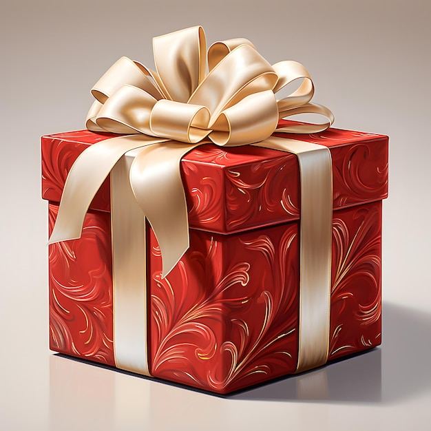 Gift card present box with a gold and silver red design in the style of emphasis on texture realis