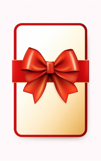 사진 색 배경에 고립 된 금색 활과 빨간색 프레임의 미니멀 스타일의 선물 카드