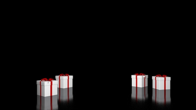 Gift Christmas boxes with a red ribbon on a dark background 3D rendering