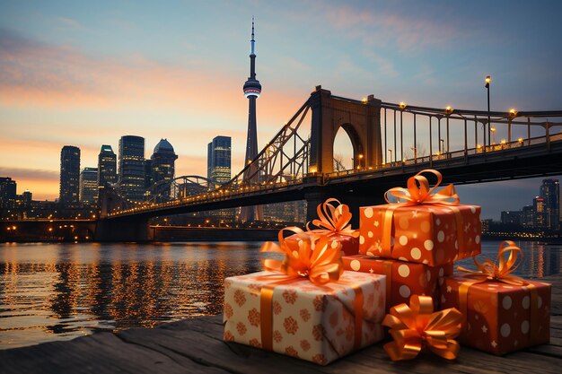 Photo gift of connectivity torontos famous bridge in festive glow