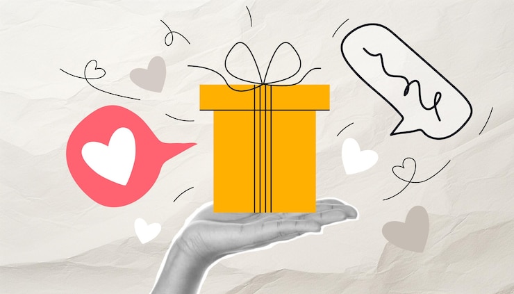 Photo gift a gift box collage there is a surprise inside the box a birthday or new years gift a