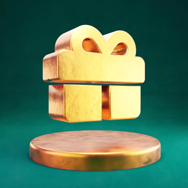 Gift icon. Fortuna Gold Gift symbol with Tidewater Green background. 3D rendered Social Media Icon.