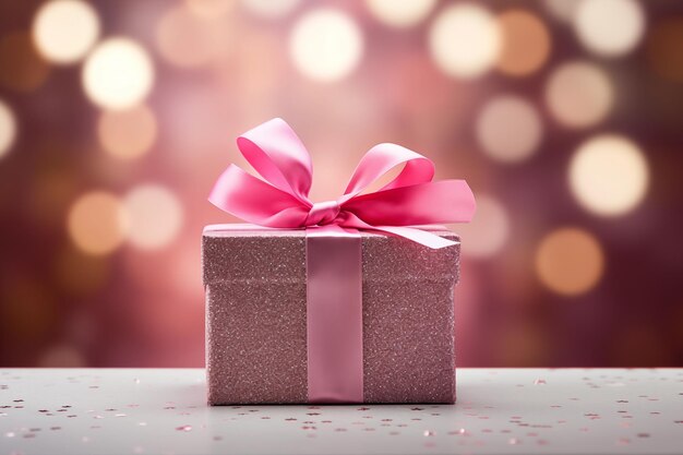 Photo gift present topped with a pink bow generative ai