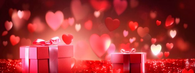 Gift on red valentine background Generative AI