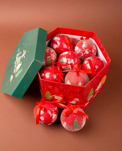 Gift set of new year\'s christmas balls toys for the christmas\
tree.