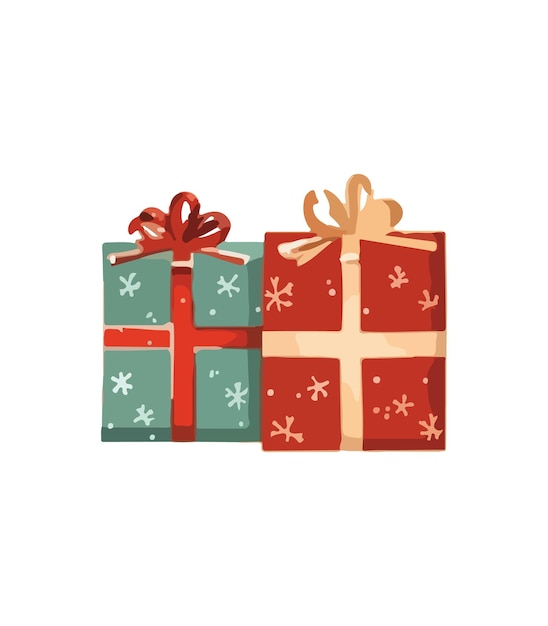 gift vector illustration christmas new year decoration box drawn in cartoon watercolor style isolated on a white background