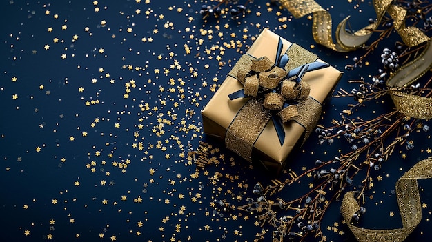 a gift with gold glitter and a bow that says  gift