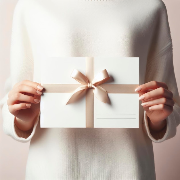 gift with silk ribbon bow holding in women's hands ai generative