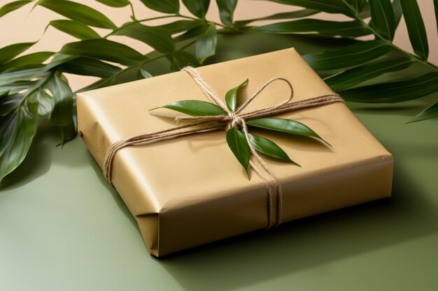 Gift wrapped in biodegradable material isolated on a gradient background