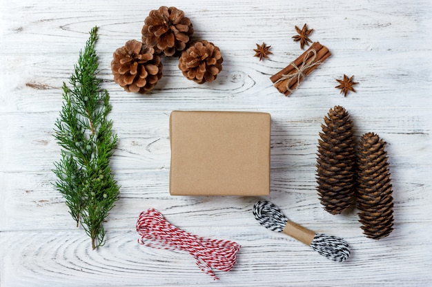 Gift wrapping with winter decorations
