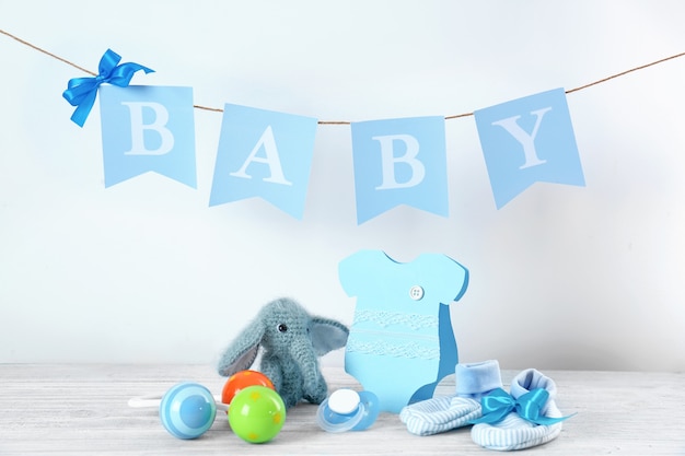 Gifts for baby shower on table