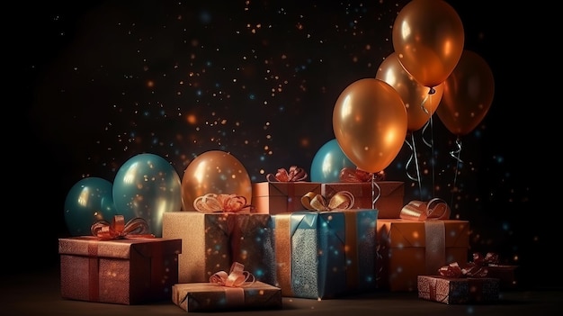 Gifts Balloons Blurred Background Generative AI