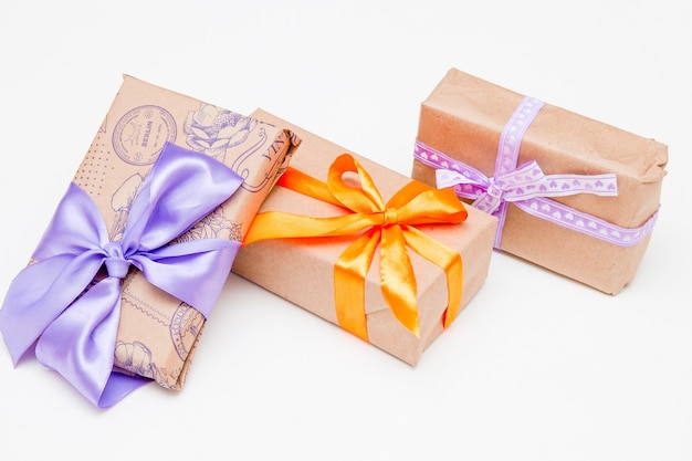 Gifts boxes on a white background copy space