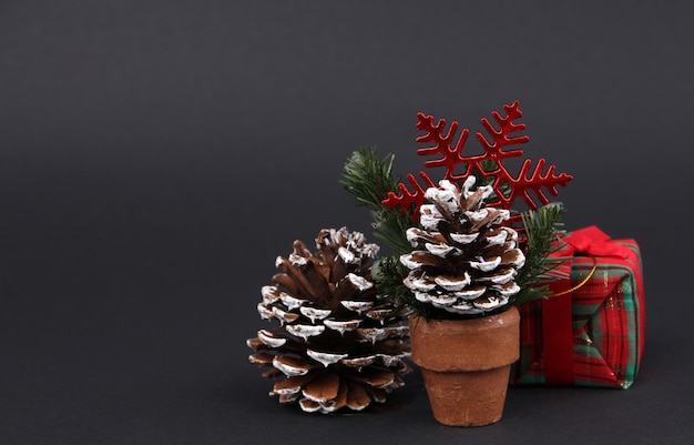 Gifts and Decorations on Christmas Day with Black Background.