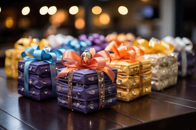 Gifts Galore kleurrijk papier en strikken dragen bij aan de feestelijke setting
