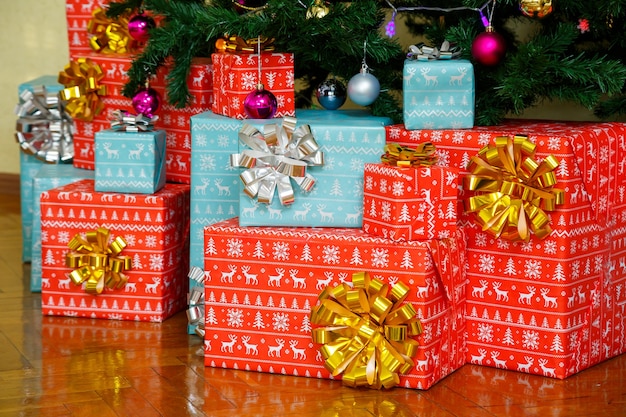 Gifts, gift wrapping, bow on boxes, christmas boxes