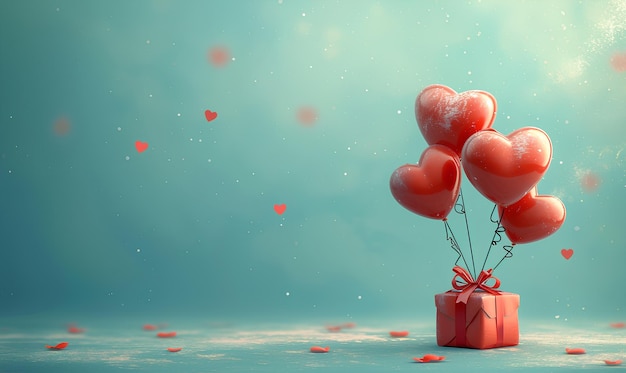 gifts and red hearts with baloons in watercolor style with copyspace valentine day