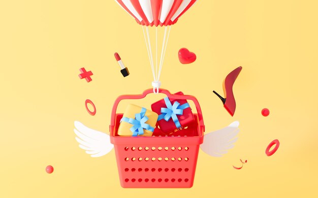 Gifts in the shopping basket 3d rendering