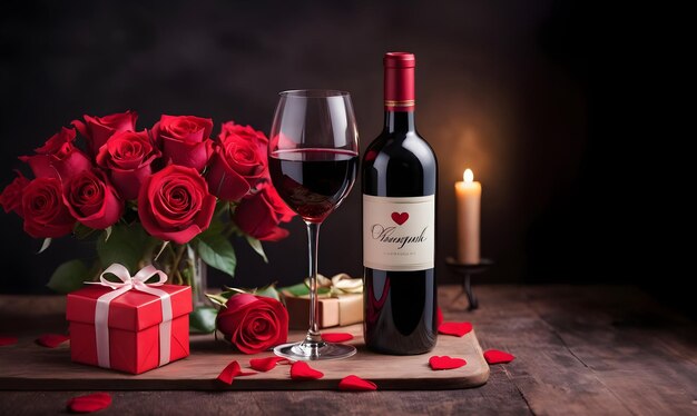 Photo gifts for valentine with wine and roses