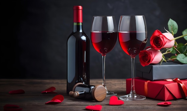 Photo gifts for valentine with wine and roses