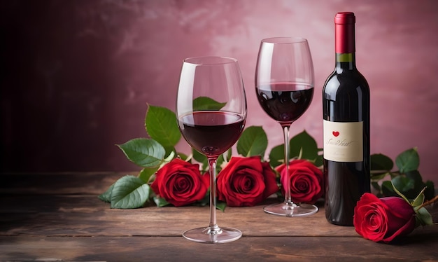 Photo gifts for valentine with wine and roses