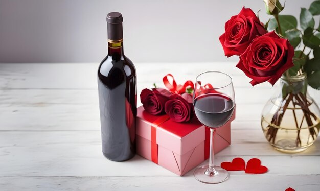 Photo gifts for valentine with wine and roses