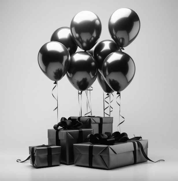 Gifts with balloons in the style of Black Friday