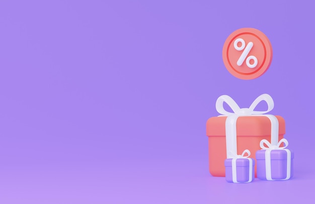 Gifts with a percentage sign Online sale 3d rendering