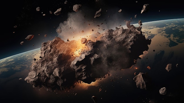 Gigantic asteroid heading towards earth apocalypse and end times concept Generative AI