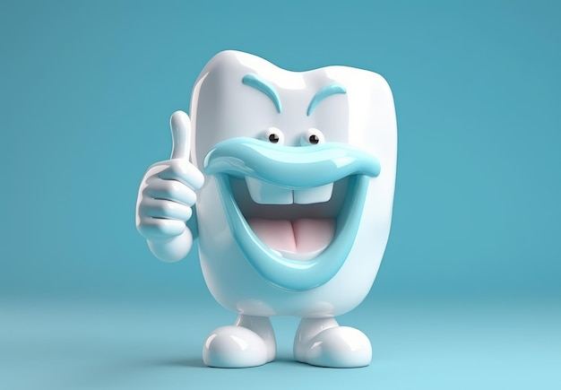 Gigantic Cartoon Tooth with Thumbs Up in Realistic Style