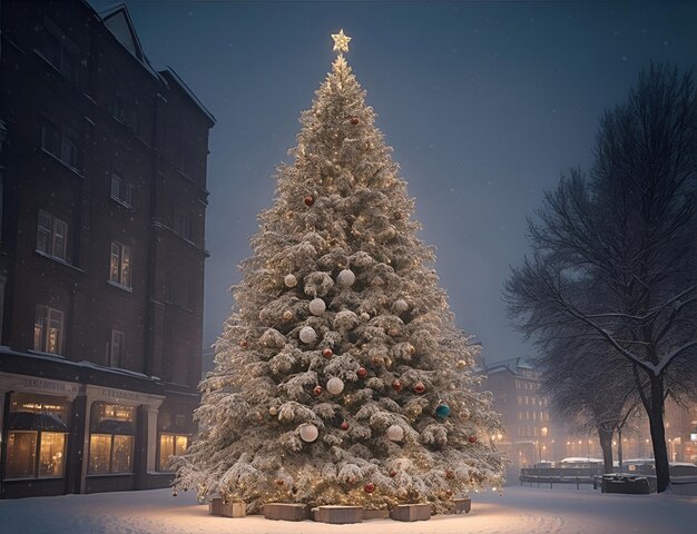 gigantic Christmas tree in a city square