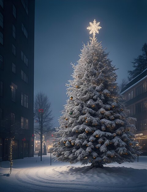 gigantic Christmas tree in a city square