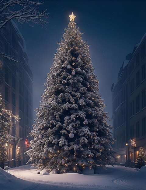 gigantic Christmas tree in a city square