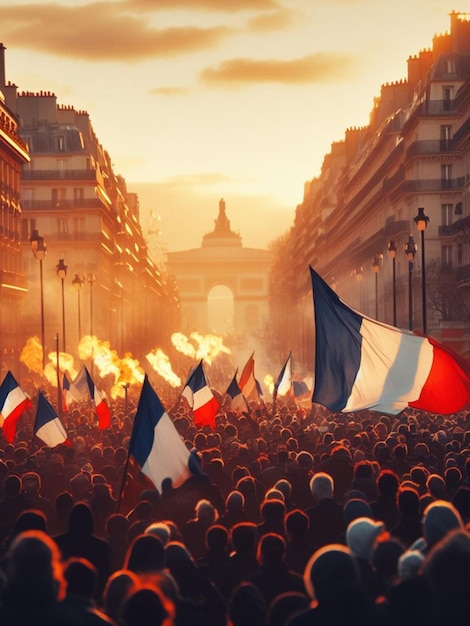 Gigantic crowd activist people manifesting in paris france centre for social issues or celebrating