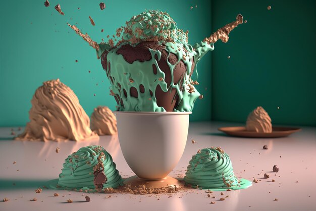 Gigantic Explosion of scrumptious mint chocolate chip ice cream