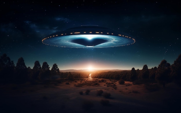 Gigantische Driehoek UFO in Sterrennacht De Melkweg Generatieve AI
