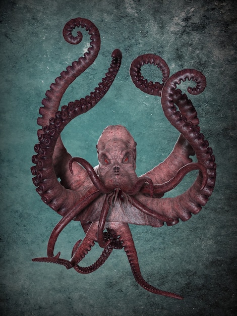 Gigantische oceaanoctopus. 3d illustratief