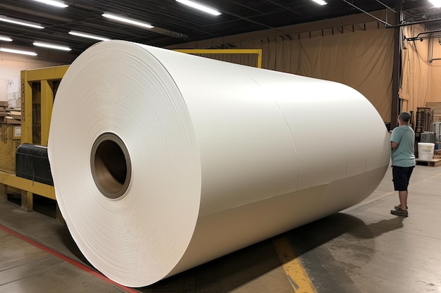 Foto gigantische papierrol klaar voor verpakking en verzending gemaakt met generatieve ai