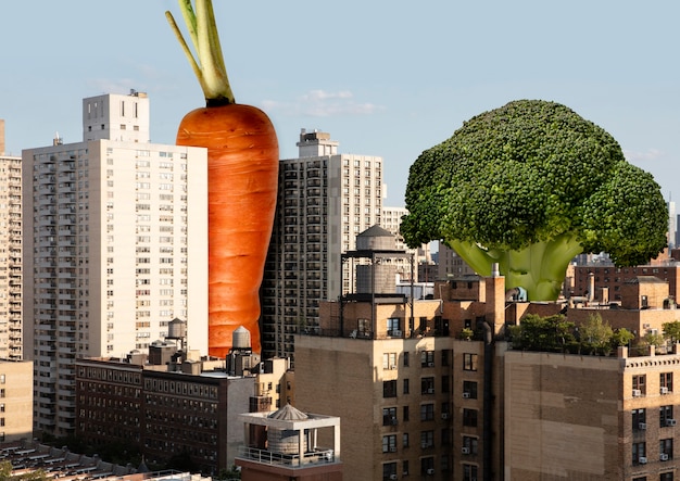 Foto gigantische wortel in de stad