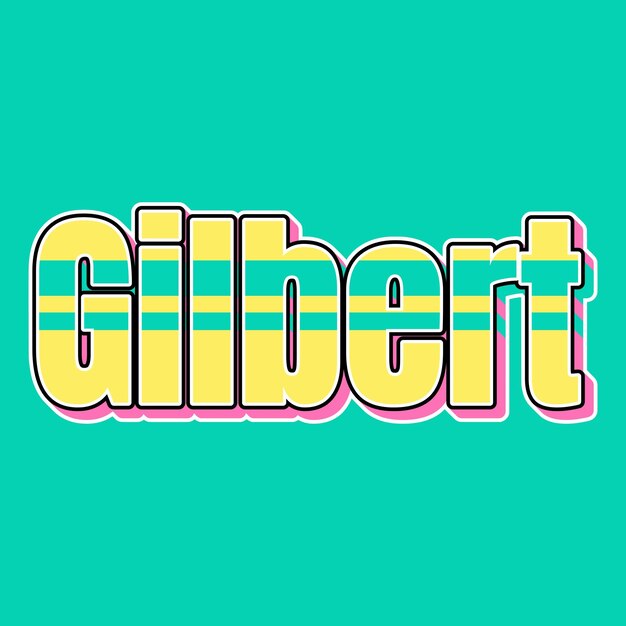 Gilbert Typography Vintage 90's 3D-ontwerp gele roze tekst achtergrondfoto jpg