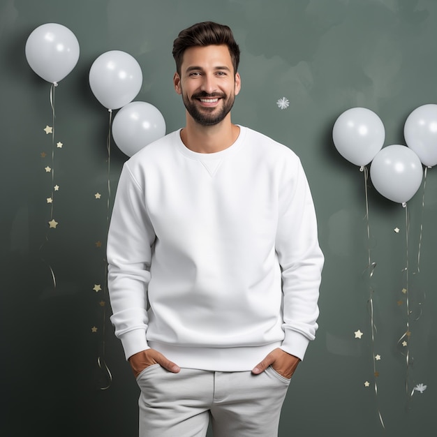 Gildan 18000 Sweatshirt New Years Eve Mockup Crewneck Sweatshirt Closeup Mockup Male Model