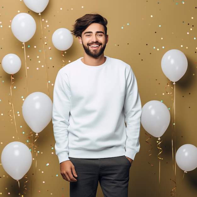 Gildan 18000 Sweatshirt New Years Eve Mockup Crewneck Sweatshirt Closeup Mockup Male Model