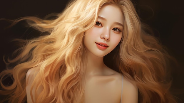 Gilded Beauty The Radiant Allure of a Happy Pretty and Cutie Korean Young Woman with Blond Hair