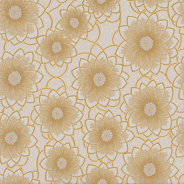 Gilded Botanical Harmony Repetitive Flower Design on White