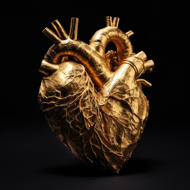 Photo gilded depths the enigmatic solid gold human heart shrouded in darkness