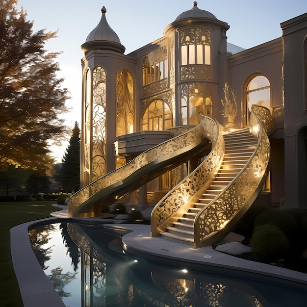 Photo gilded descent the extravagant slide of the one percent into a champagnefilled garden pool